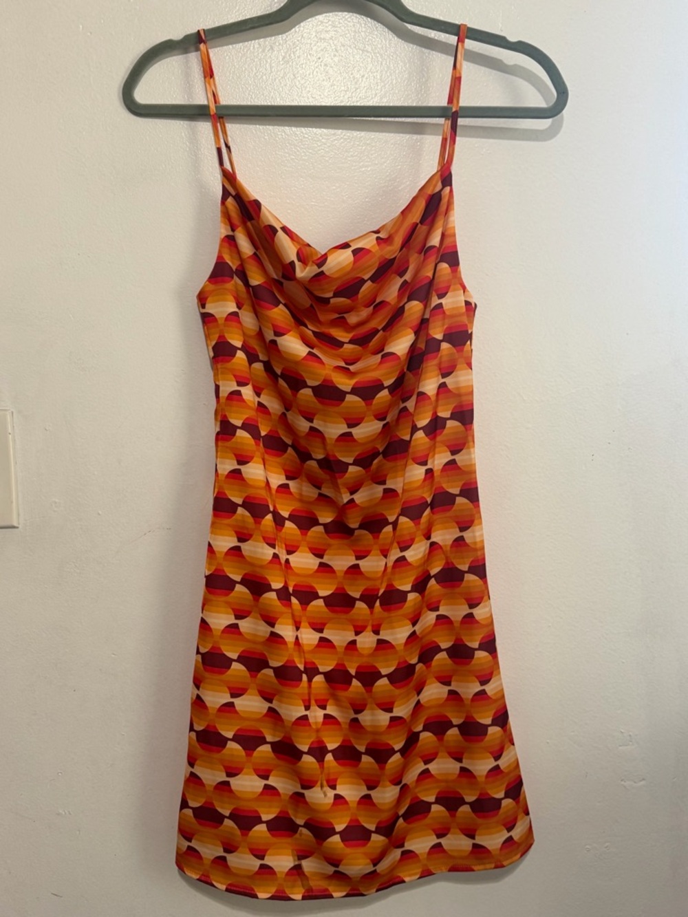 Urban Outfitters Orange Retro Print Cowl Neck Mini Dress NWT S Y2K - Picture 2 of 9